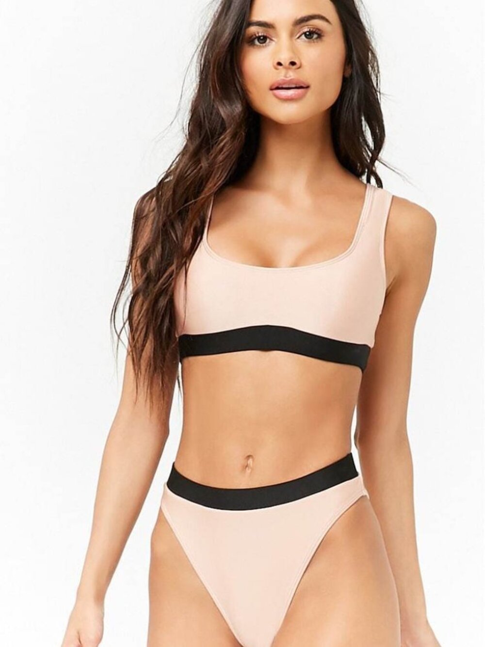 Forever 21 Nude Black Metallic Bikini Top Bottom 2pcs Set Large L